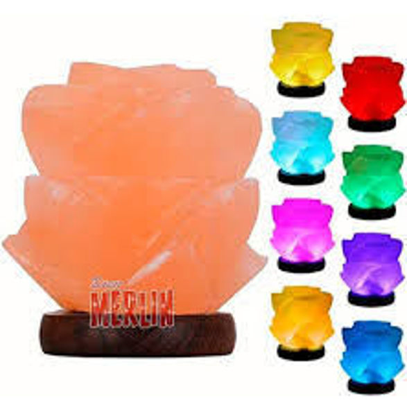 Imagen de LAMPARA DE SAL LUZ COLORES FORMA ROSA